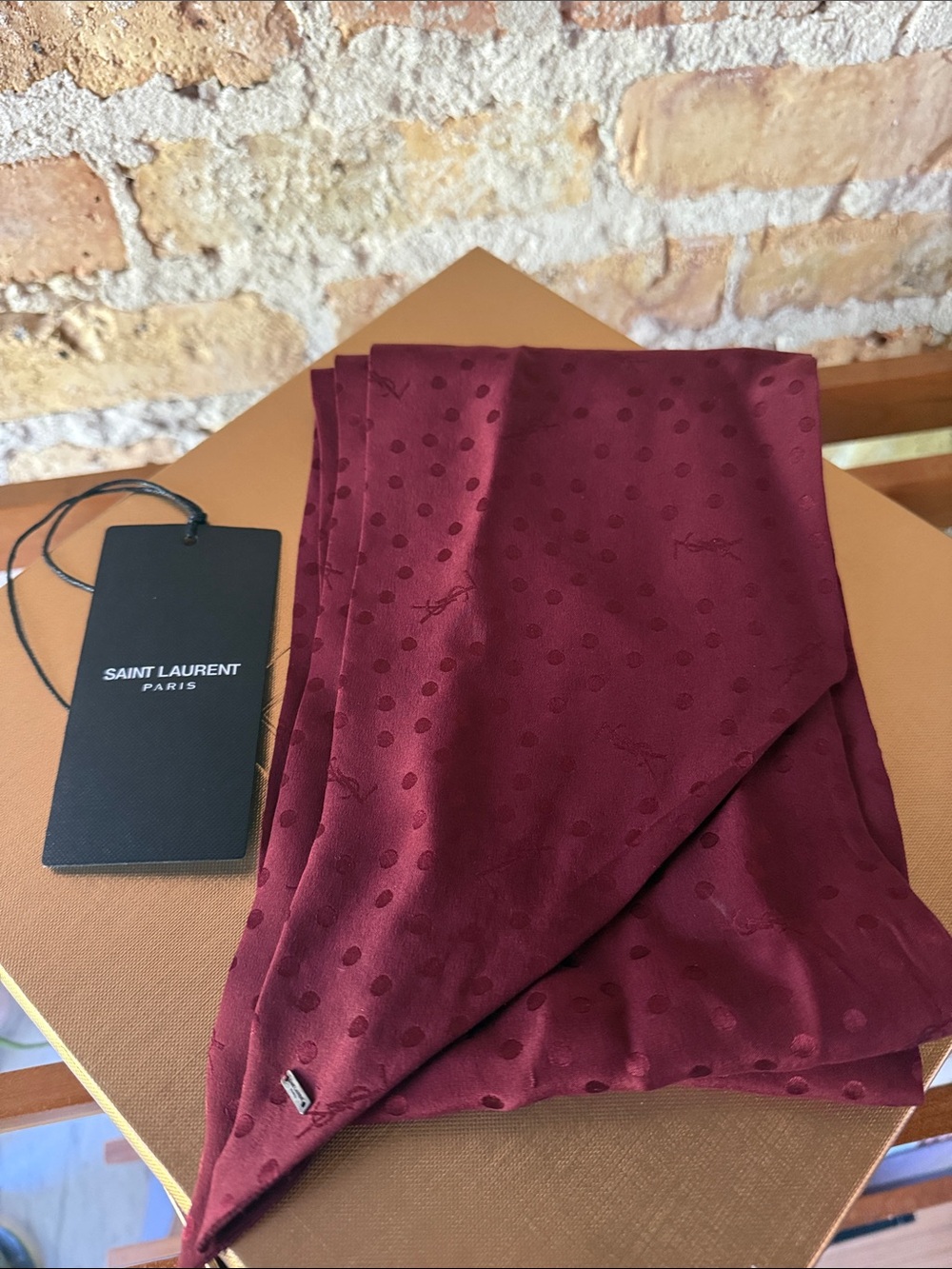 Saint Laurent Lavalliere YSL logo silk scarf w/ gold box